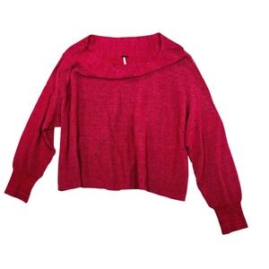 Free People Red Knit Cowl Neck Off The Shoulder Sweater Valentine's Day Womens L